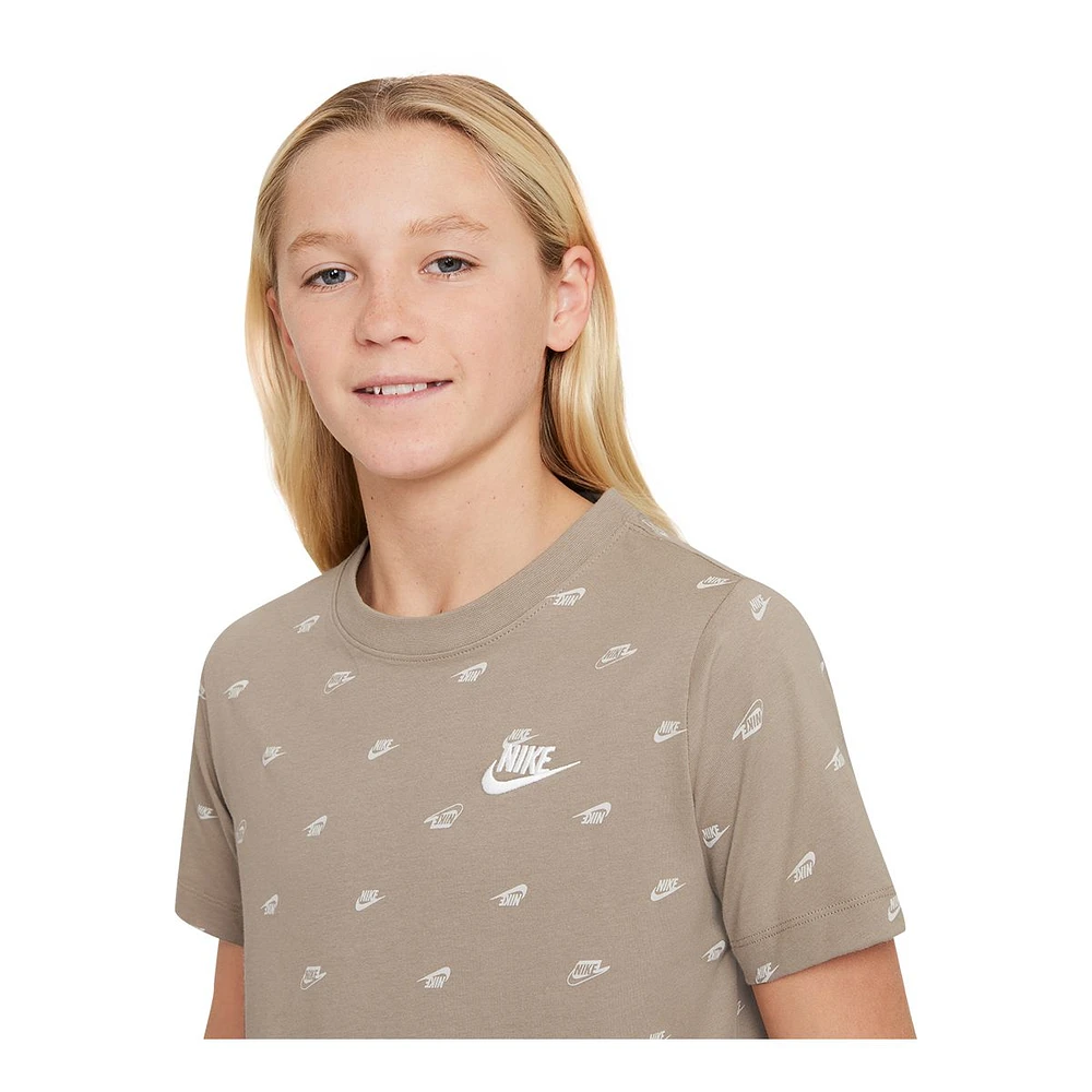 Nike Sportswear Boys' Swoosh All Over Print T Shirt, Kids', Crewneck, Cotton, Graphic