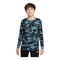 Nike Sportswear Boys' Camo Print Long Sleeve Shirt, Kids', Crewneck, Cotton, Graphic