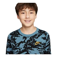 Nike Sportswear Boys' Camo Print Long Sleeve Shirt, Kids', Crewneck, Cotton, Graphic