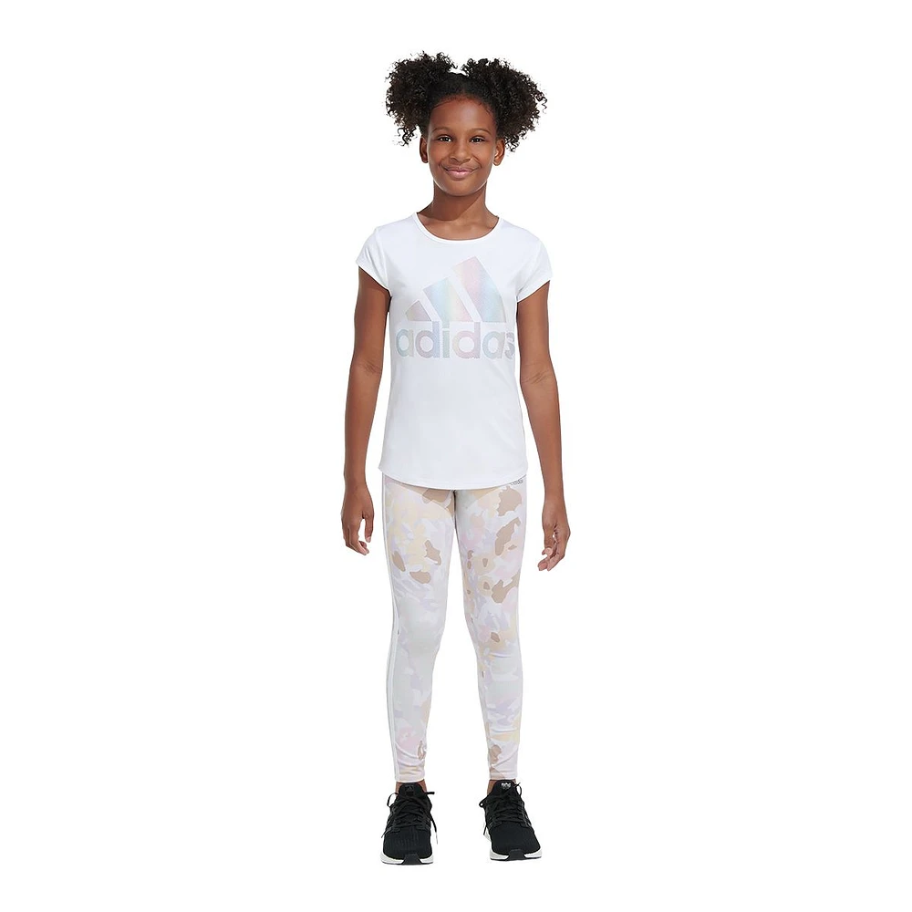 adidas Girls' 3-Stripe 7/8 Floral All Over Print Tights