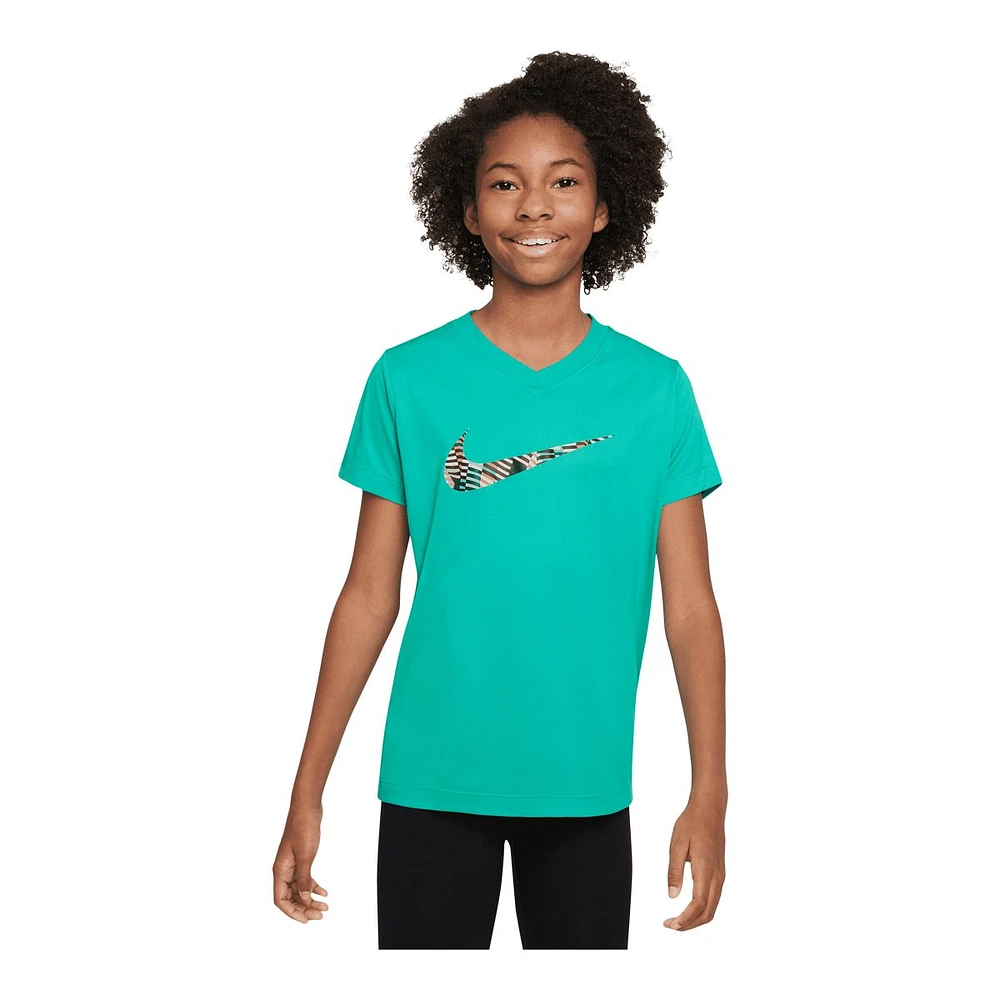 Nike Girls' Dri-FIT V Neck All Over Print Swoosh