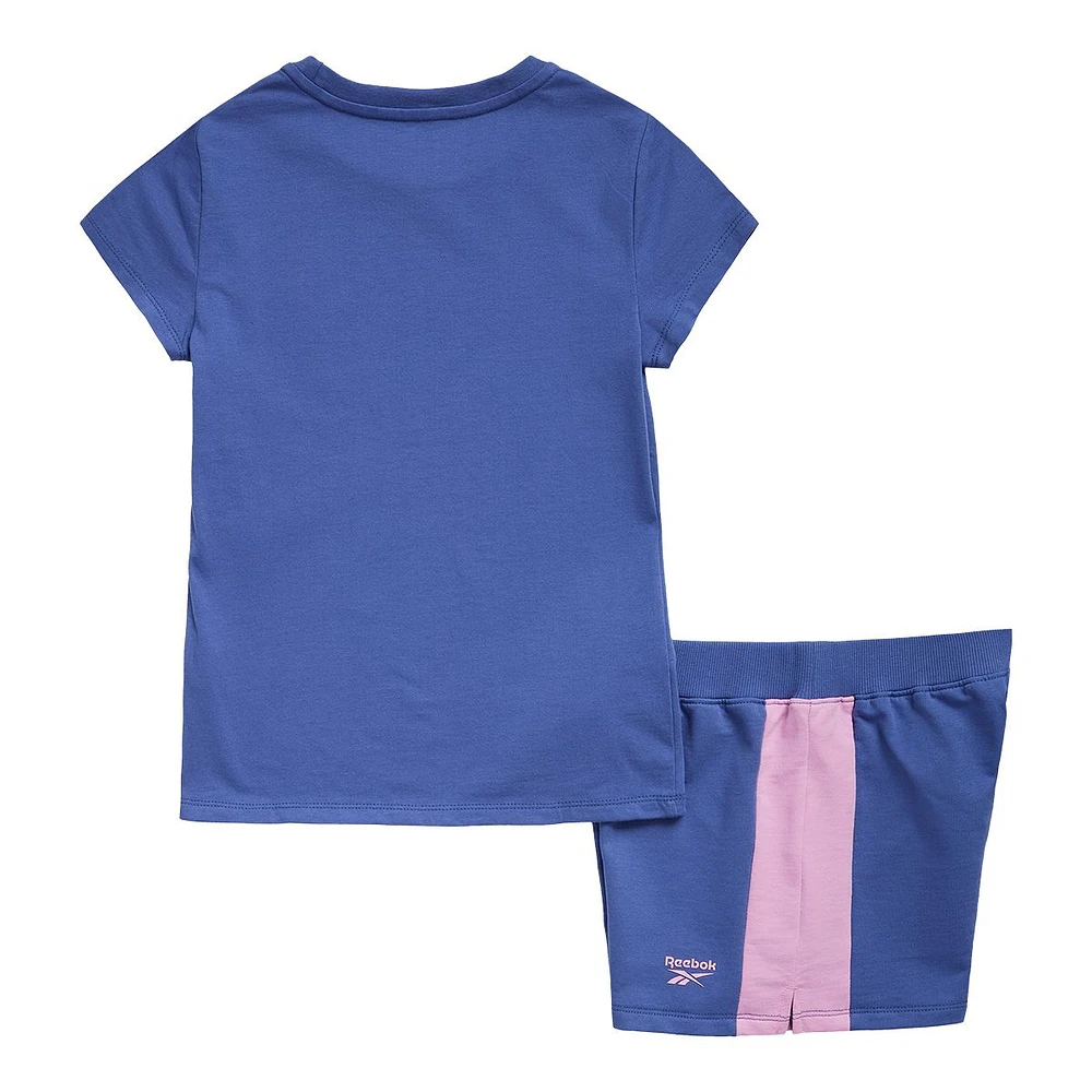 Reebok Girls' Lockup T Shirt And Stripe Shorts Set