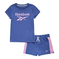 Reebok Girls' Lockup T Shirt And Stripe Shorts Set