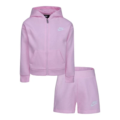 Nike Toddler Girls' 2-4 Club Fleece Full Zip Shorts Set