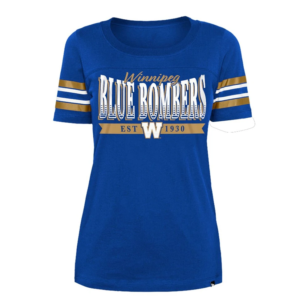 Winnipeg Blue Bombers New Era Women's Stripe Sleeve Yoke T Shirt