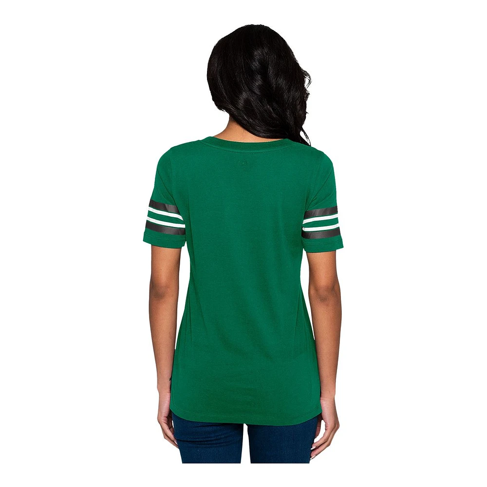 Saskatchewan Roughriders New Era Women's Stripe Sleeve Yoke T Shirt