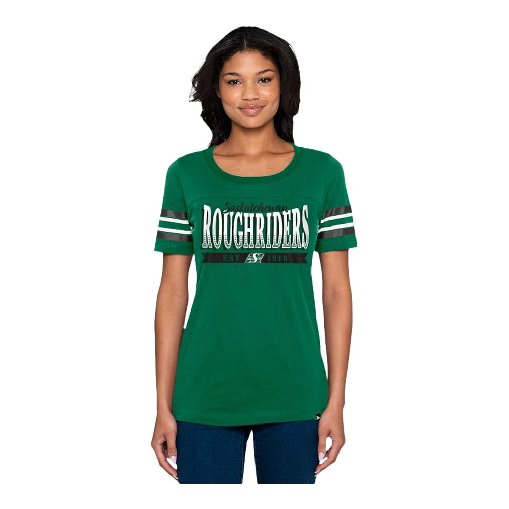 Saskatchewan Roughriders New Era Women's Stripe Sleeve Yoke T Shirt