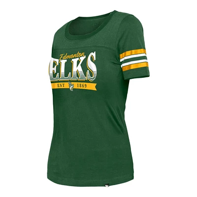 Edmonton Elks New Era Women's Stripe Sleeve Yoke T Shirt