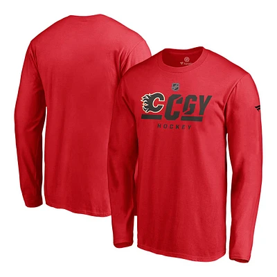 Calgary Flames Fanatics Locker Room Tricode Long Sleeve T Shirt