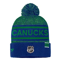 Vancouver Canucks Fanatics Men's Authentic Pro RK Heather Cuff Pom Beanie