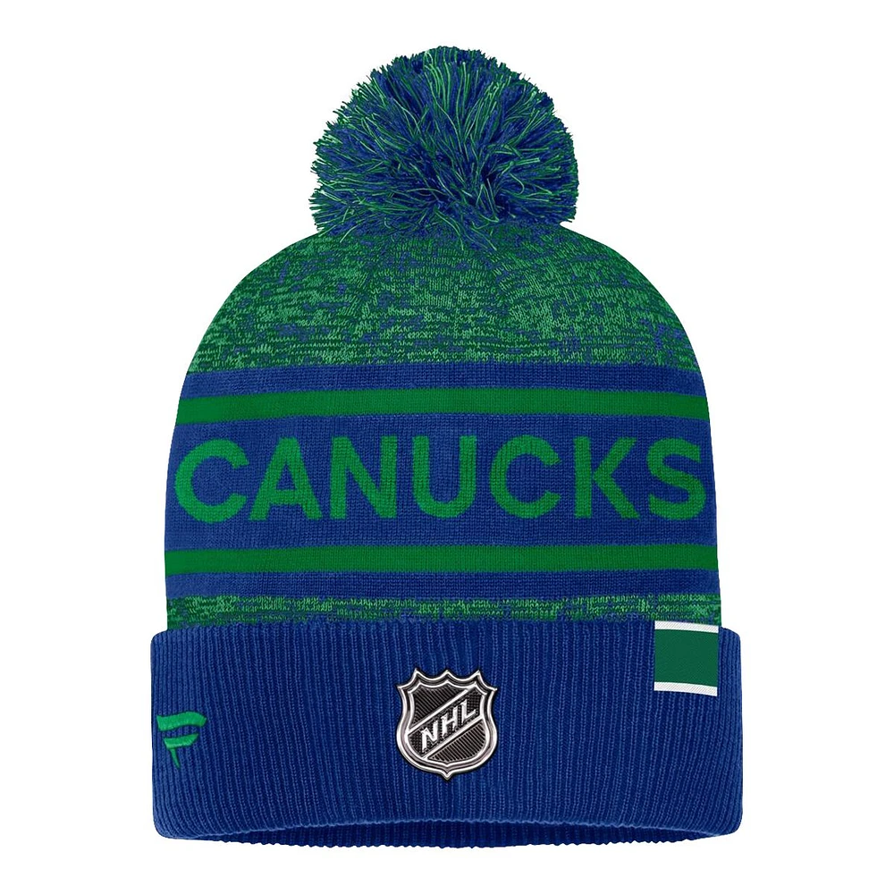 Vancouver Canucks Fanatics Men's Authentic Pro RK Heather Cuff Pom Beanie