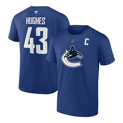 Vancouver Canucks Fanatics Quinn Hughes Captain Player T Shirt