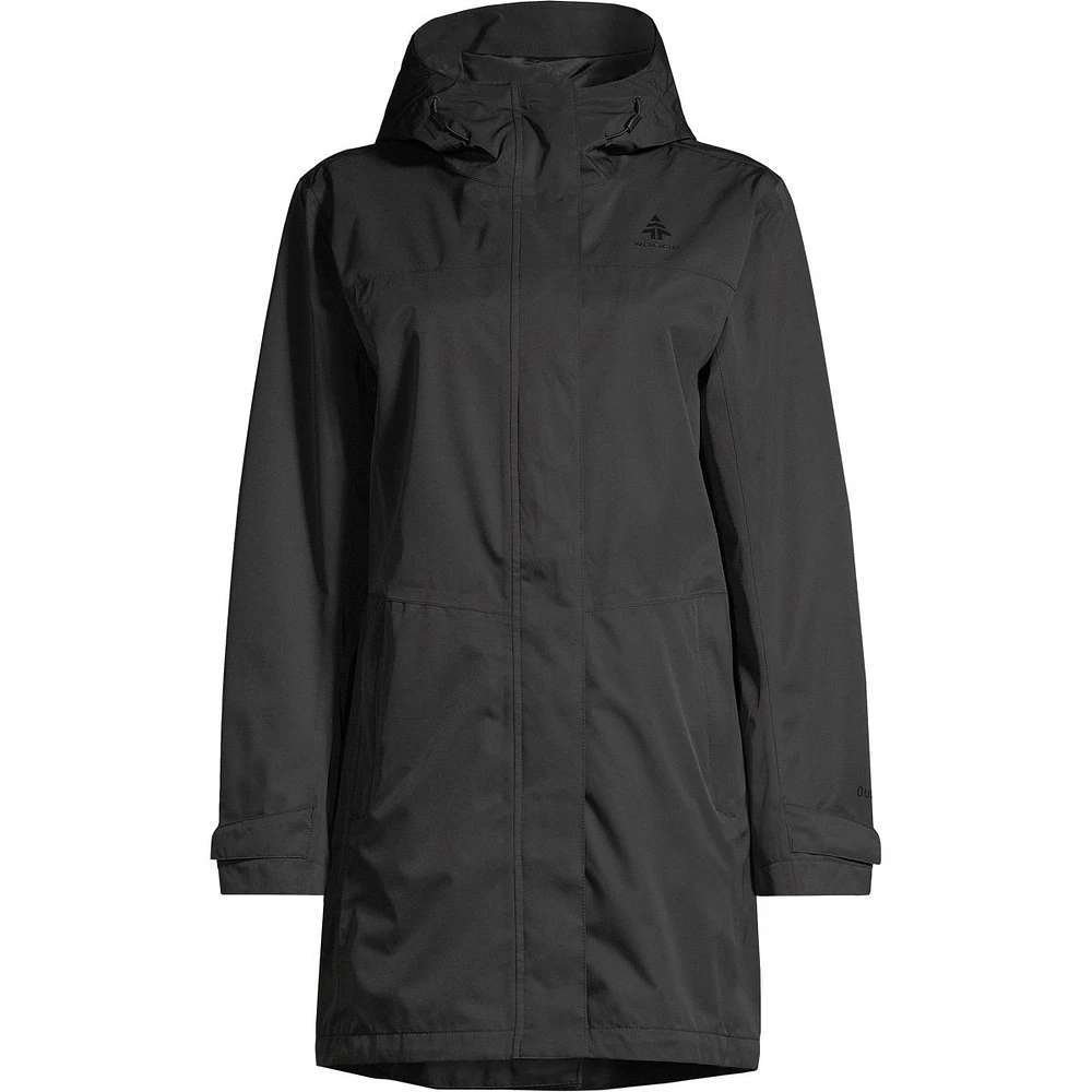 Woods Women's Monolith 2L Mid-Length Hooded Rain Jacket, Waterproof, Breathable, Shell