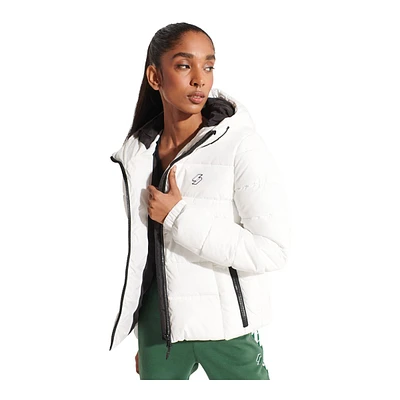 Superdry Women's Spirit Sports Puffer Winter Jacket, Short, Insulated Synthetic, Hooded