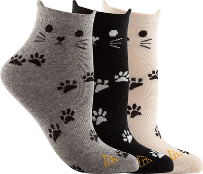 Ripzone Women's 3D Cat Quarter Crew Socks - 3 Pack