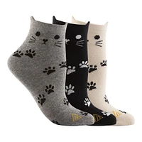 Ripzone Women's 3D Cat Quarter Crew Socks - 3 Pack