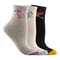 Ripzone Women's Birds Quarter Crew Socks - 3 Pack