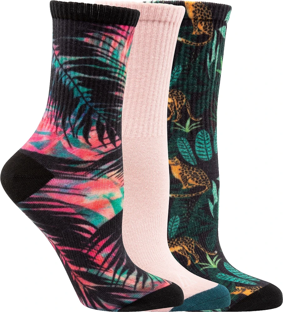 Ripzone Women's Tropical Pattern Crew Socks - 3 Pack