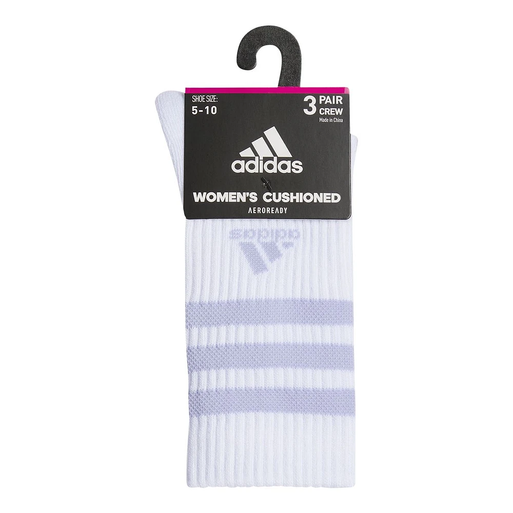 adidas Women's 3-Stripe Cushioned 3.0 Crew Socks - 3 pk