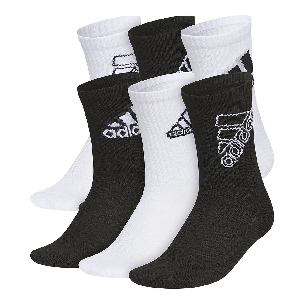 adidas Kids Cushioned Graphic Crew Socks - 6 pk