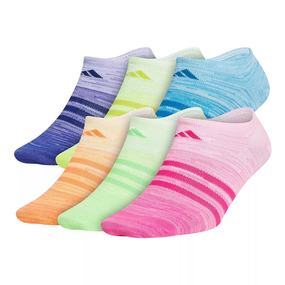 adidas Girls' Superlite Rainbow No Show Socks - 6 Pk