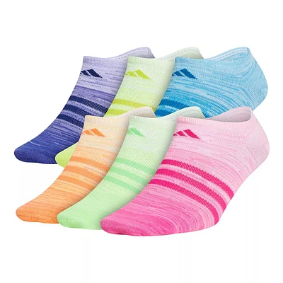 adidas Girls' Superlite Rainbow No Show Socks - 6 Pk