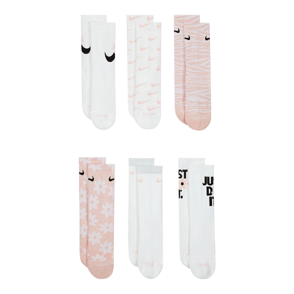 Nike Girls' Everyday Graphic Crew Socks - 6 Pack