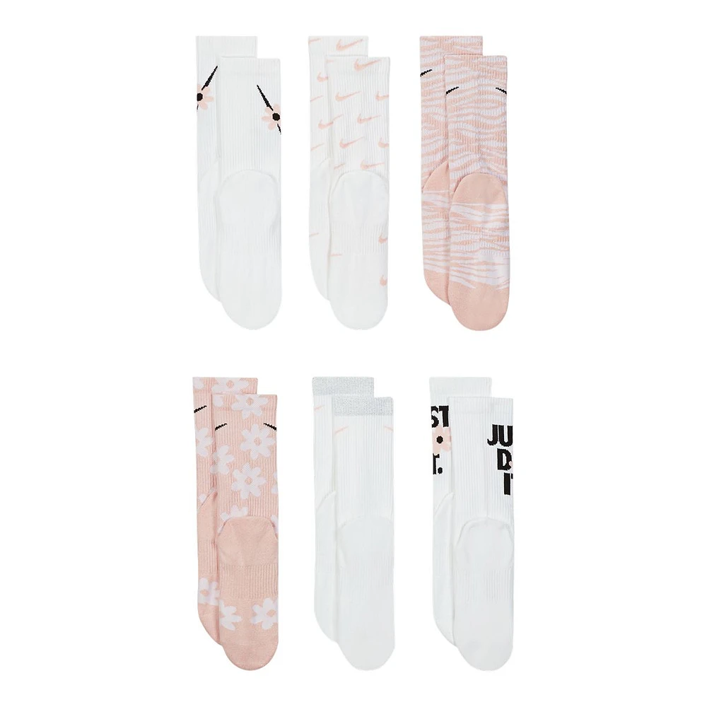 Nike Girls' Everyday Graphic Crew Socks - 6 Pack