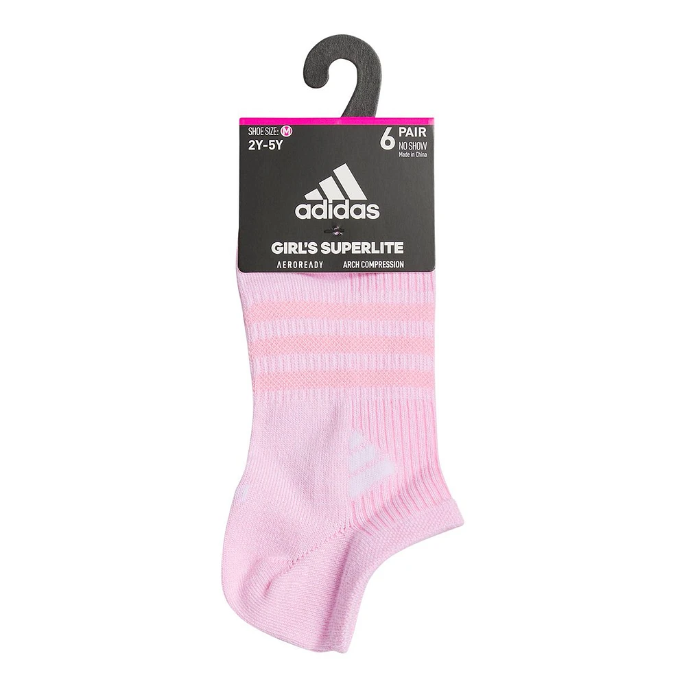 adidas Girls' Superlite Rainbow No Show Socks - 6 pk