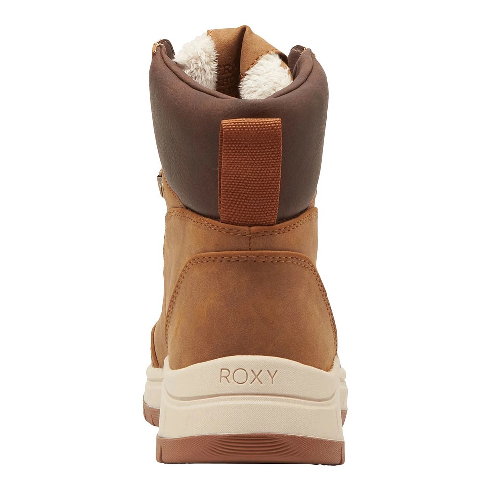 ROXY Women's Karmel Winter Boots, Water-Resistant, Vegan Leather, Faux Fur, Insulated