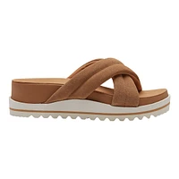 Roxy Women's Veria Two Strap Platform Leather Suede Vegan Slides/Sandals