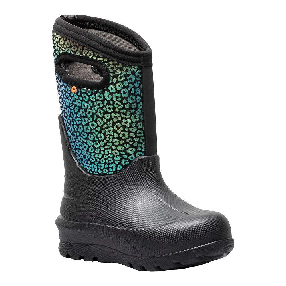 Bogs Kids' Grade/Pre-School Neo Classic Rainbow Leopard Waterproof Lightweight Pull-On Winter Boots