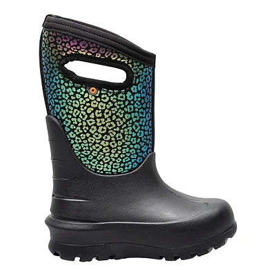 Bogs Kids' Grade/Pre-School Neo Classic Rainbow Leopard Waterproof Lightweight Pull-On Winter Boots