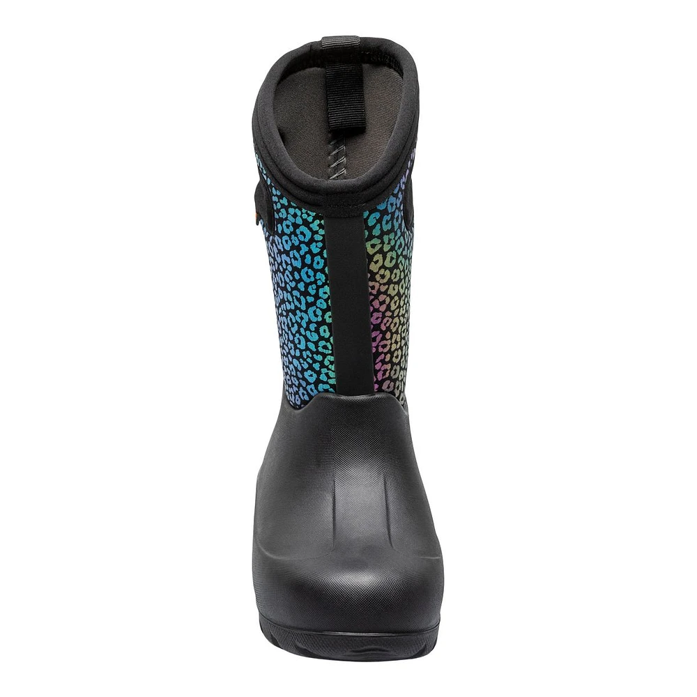 Bogs Kids' Grade/Pre-School Neo Classic Rainbow Leopard Waterproof Lightweight Pull-On Winter Boots