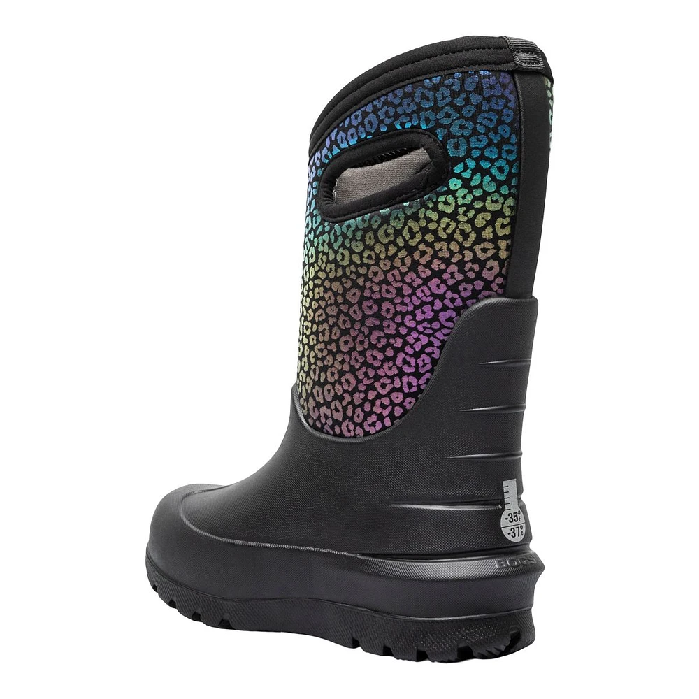 Bogs Kids' Grade/Pre-School Neo Classic Rainbow Leopard Waterproof Lightweight Pull-On Winter Boots