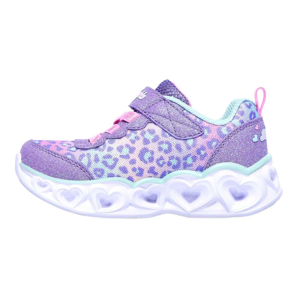 Skechers Kids' Toddler Heart Lights Leopard Print Shoes, Slip On, Walking, Running, Velcro, Light Up