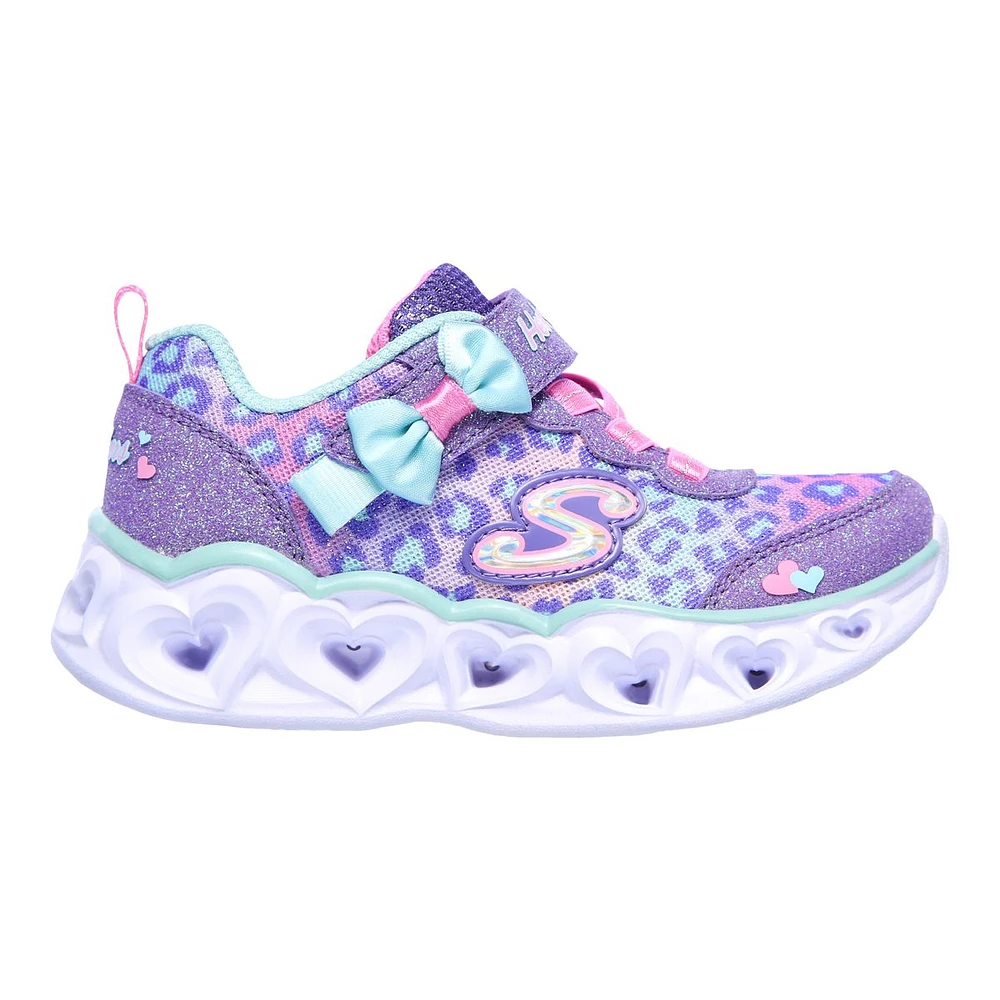 Skechers Kids' Toddler Heart Lights Leopard Print Shoes, Slip On, Walking, Running, Velcro, Light Up