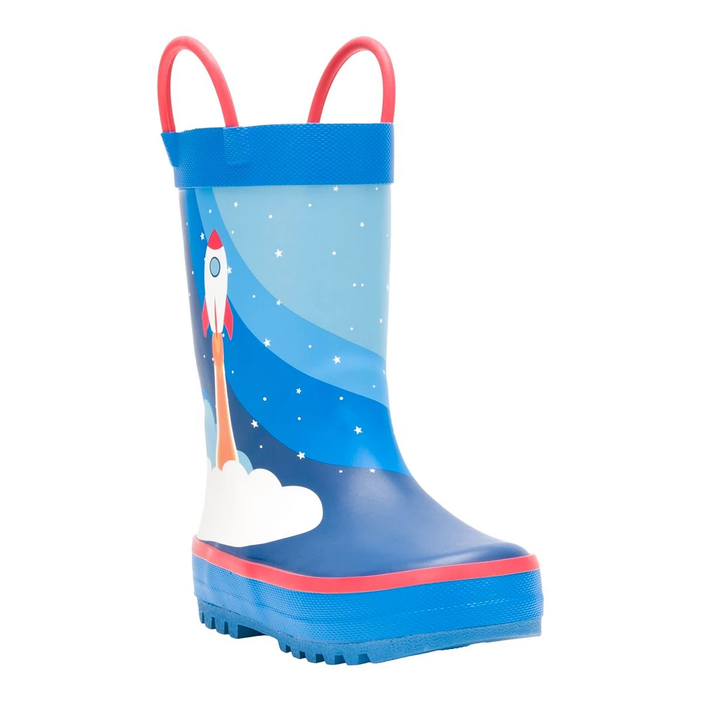 Kamik Kids' Toddler Rocketship Rain Boots, High Top, Slip On, Rubber, Waterproof, Handles