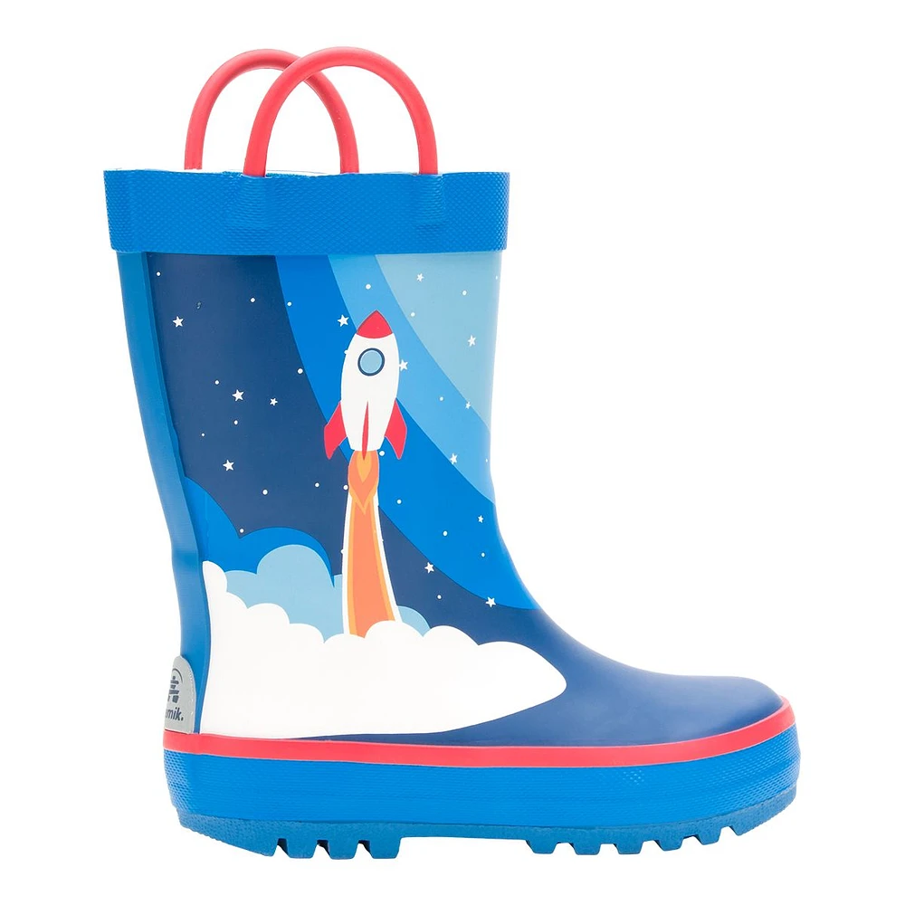 Kamik Kids' Toddler Rocketship Rain Boots, High Top, Slip On, Rubber, Waterproof, Handles