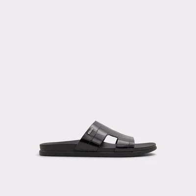 Mondi Black Leather Croco Men's Sandals & Slides | ALDO US