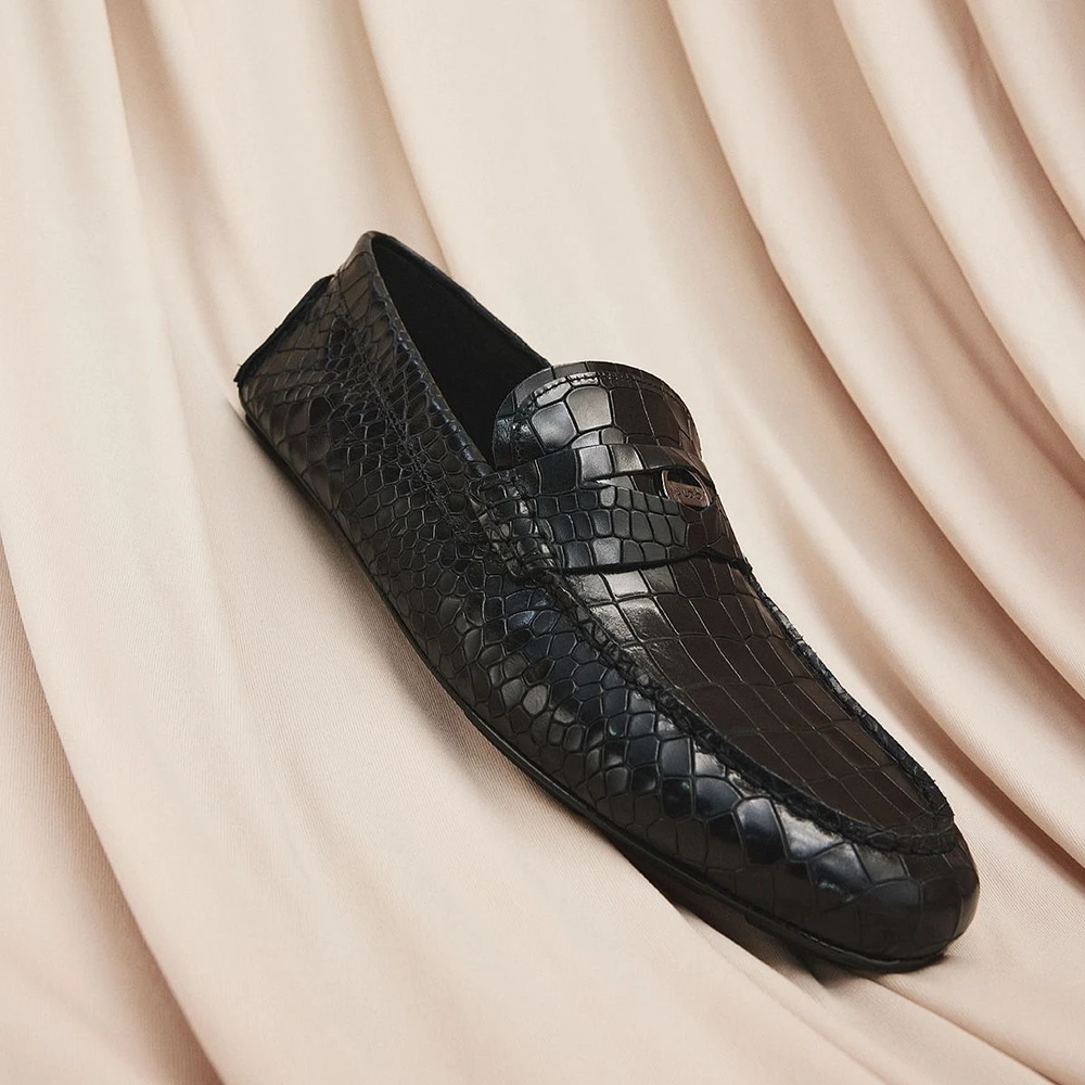 Squire Black Leather Croco Men's Loafers & Slip-Ons | ALDO Canada