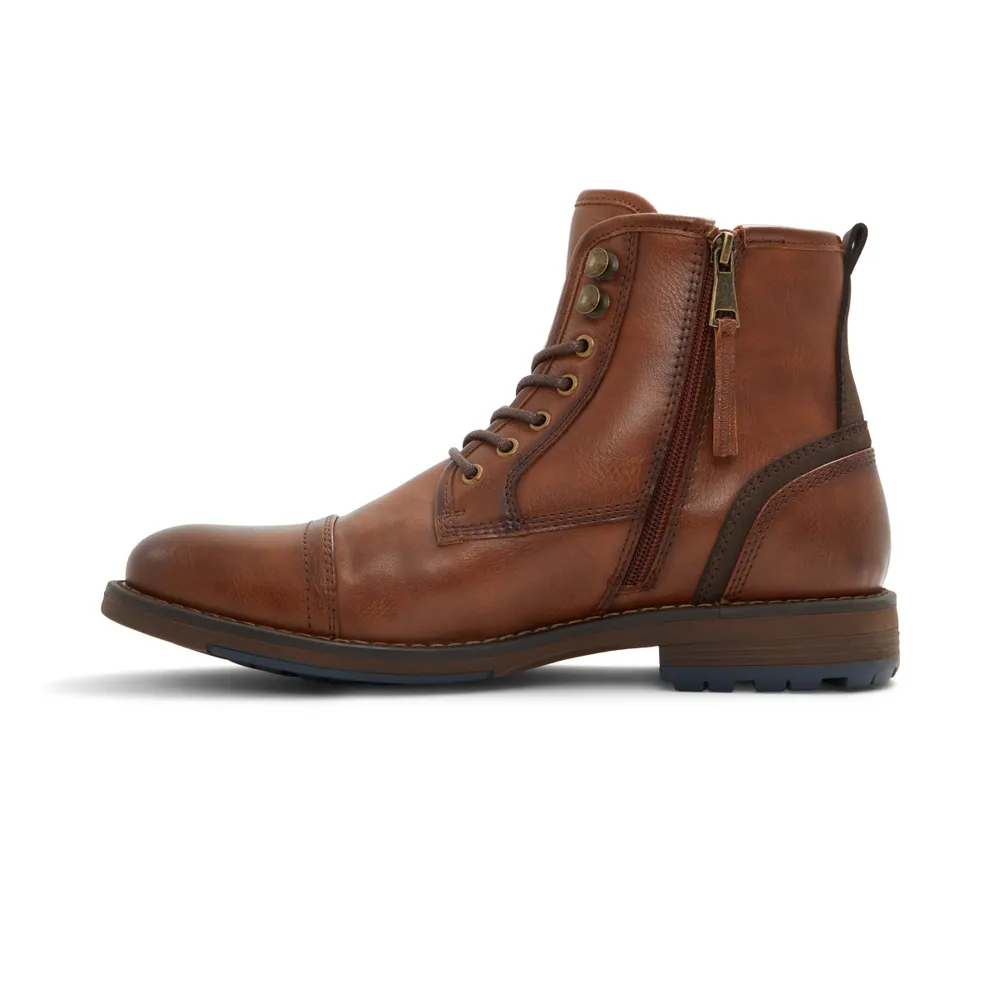 Donovann Cognac Synthetic Mixed Material Men's chunky boots