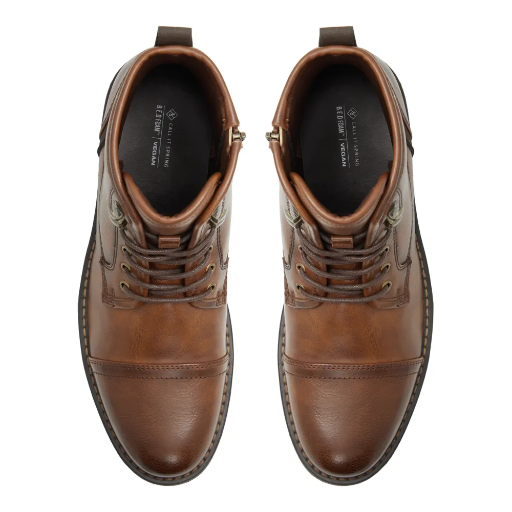 Donovann Cognac Synthetic Mixed Material Men's Lace-up Boots