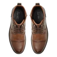 Donovann Cognac Synthetic Mixed Material Men's chunky boots