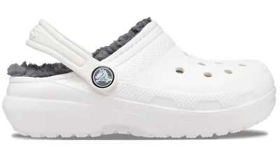 Crocs Kids' Classic Lined Clog; White / Grey