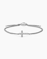 Petite Pavé Cross Chain Bracelet in Sterling Silver with Diamonds, 1.7mm