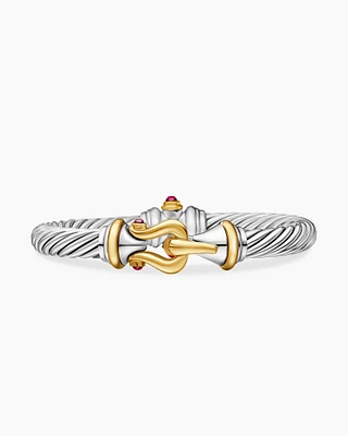 Buckle Classic Cable Bracelet Sterling Silver with 18K Yellow Gold and Rhodolite Garnets, 7mm