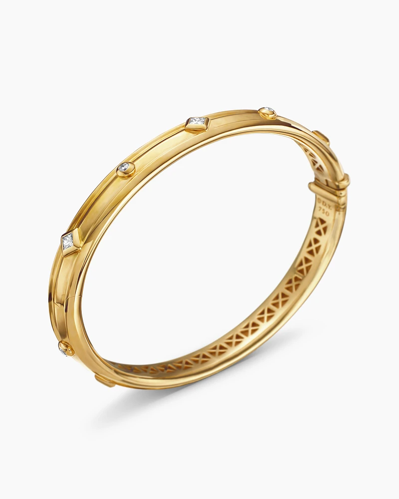 Modern Renaissance Bangle Bracelet in 18K Yellow Gold with Diamonds, 8mm