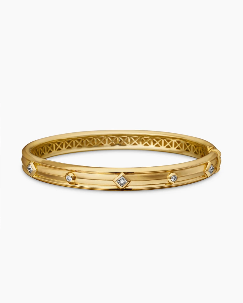 Modern Renaissance Bangle Bracelet in 18K Yellow Gold with Diamonds, 8mm