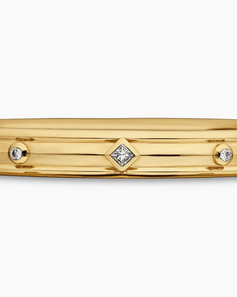 Modern Renaissance Bangle Bracelet in 18K Yellow Gold with Diamonds, 8mm
